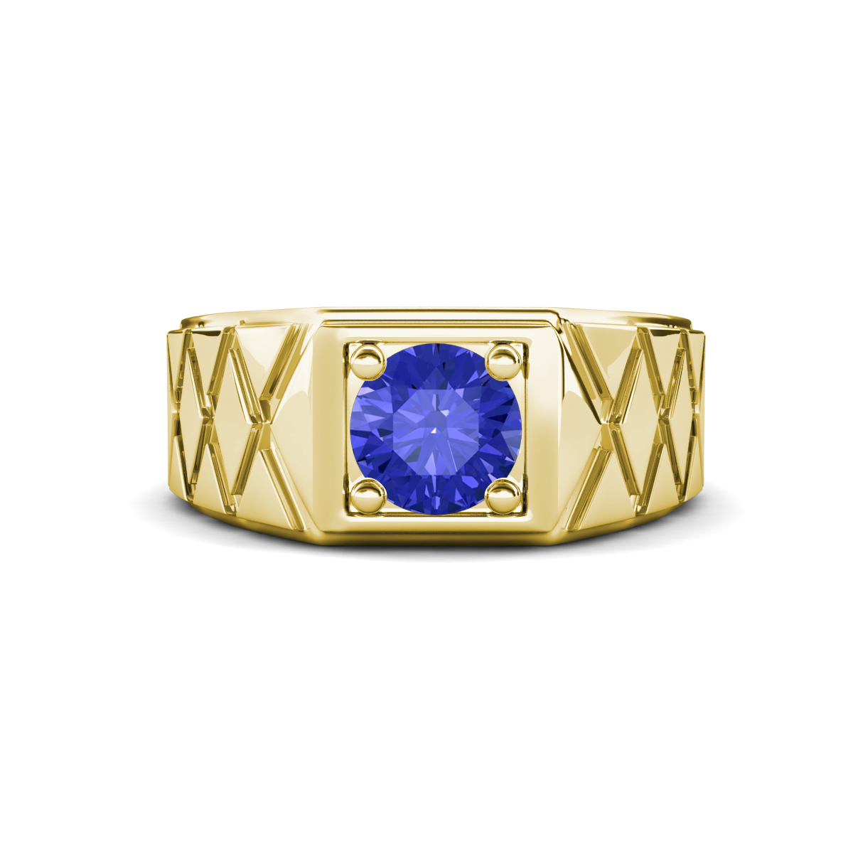 Jabari 1.20 ct Tanzanite (6.50 mm) Criss Cross Design Shank Solitaire Men Band (9.5 mm) 